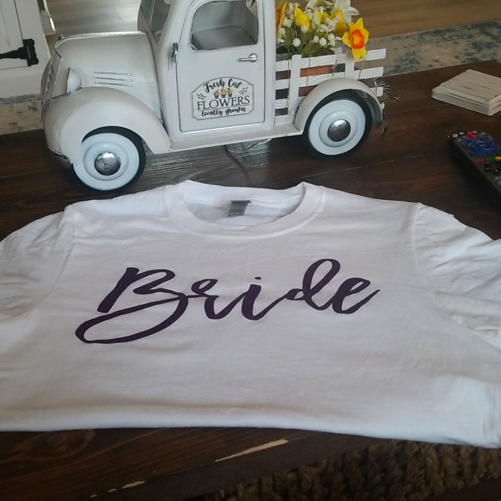 Bride tee with purple glitter